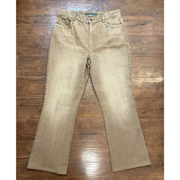 Lauren Jeans Co. Denim - Ralph Lauren Jeans Light Brown 100% Cotton Studded Bootcut Western Jeans Size 10